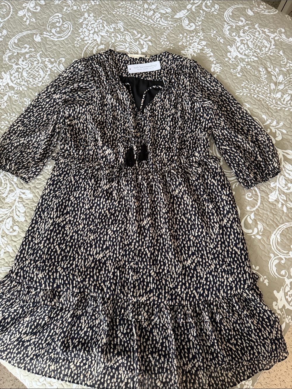 Soft Surroundings Ladies Black and Cream Printed Smock Dress